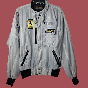 Vintage Style Auto Racing Jacket  Nylon Ferrari Patch Gray  Xlarge
